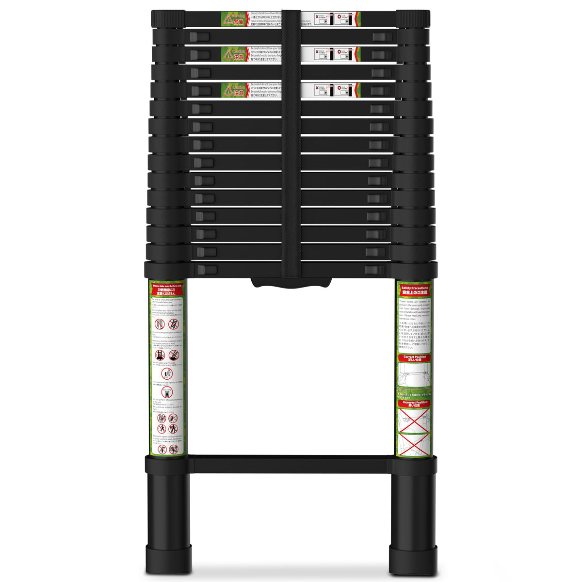 SPIEEK Telescoping ladder folded profile for compact storage and easy stowaway convenience.