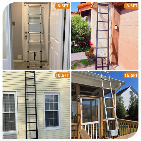 SPIEEK Telescoping ladder folds flat, ideal for trunk storage and closet organization.
