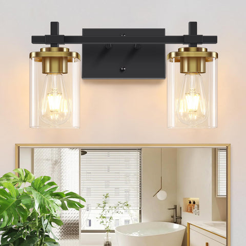 Spiglamm 2-Lights vanity light over mirror with square glass shade for stylish bathrooms.