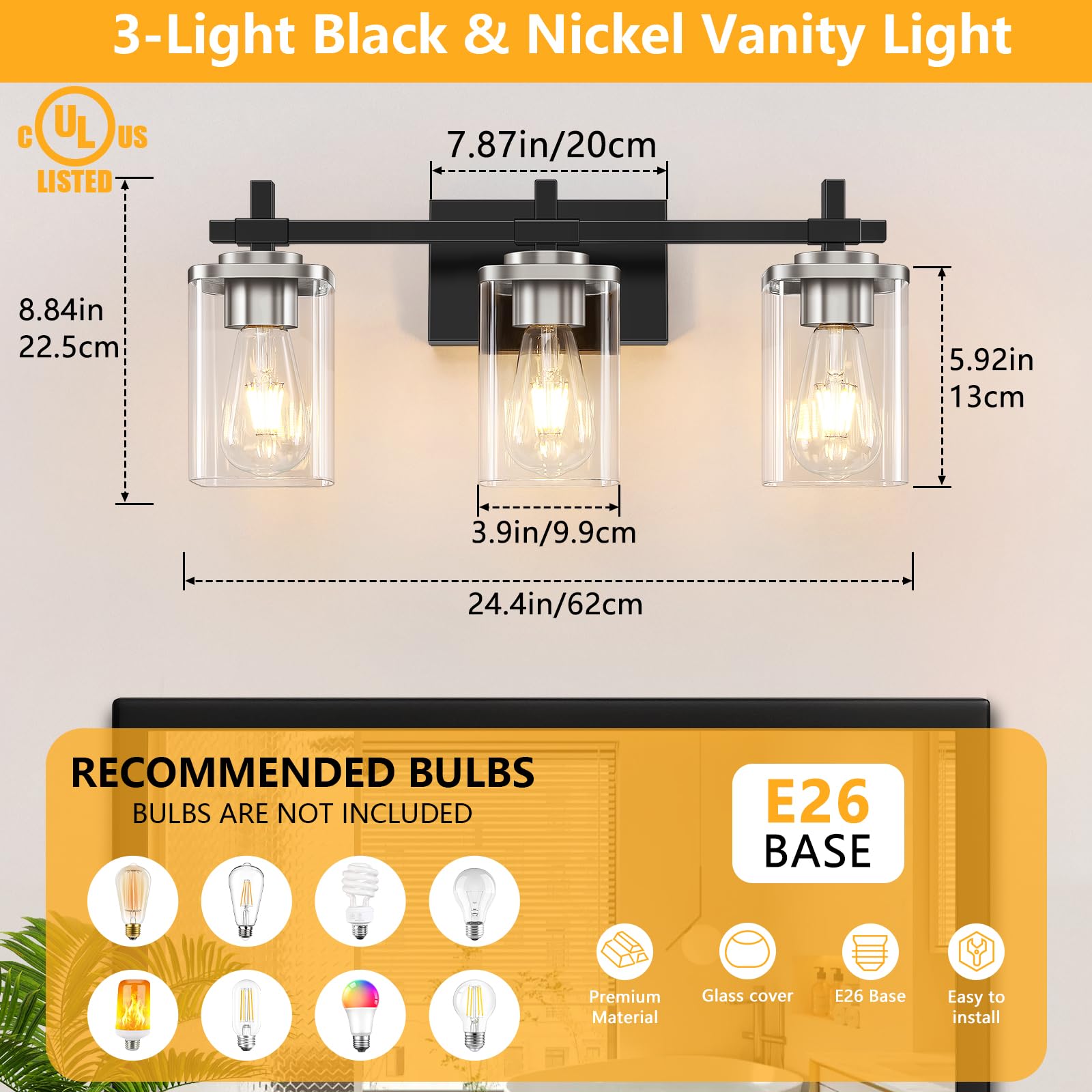 Spiglamm square clear glass shades provide crisp, elegant illumination.