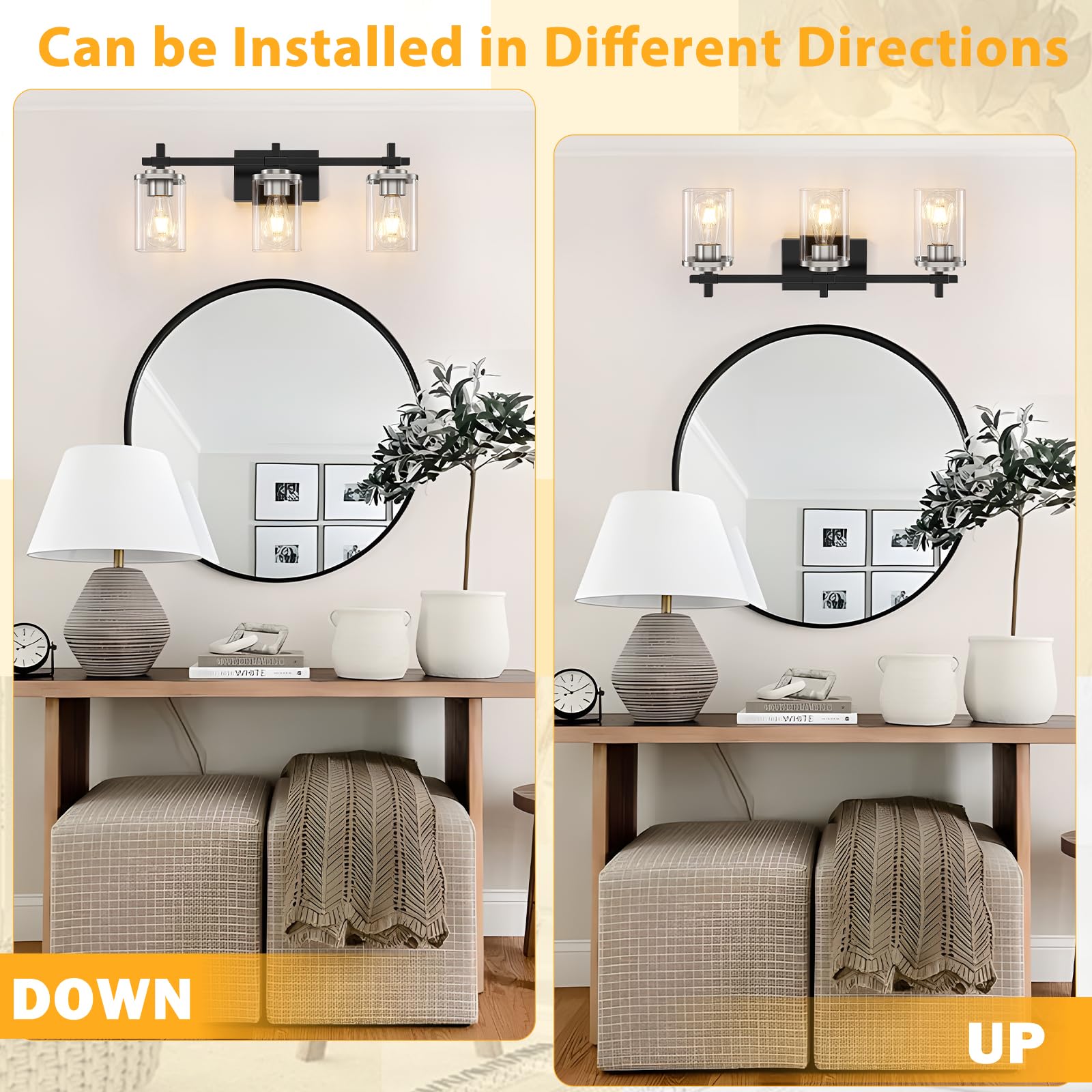 Spiglamm wall-mount light above mirror brightens vanity spaces.