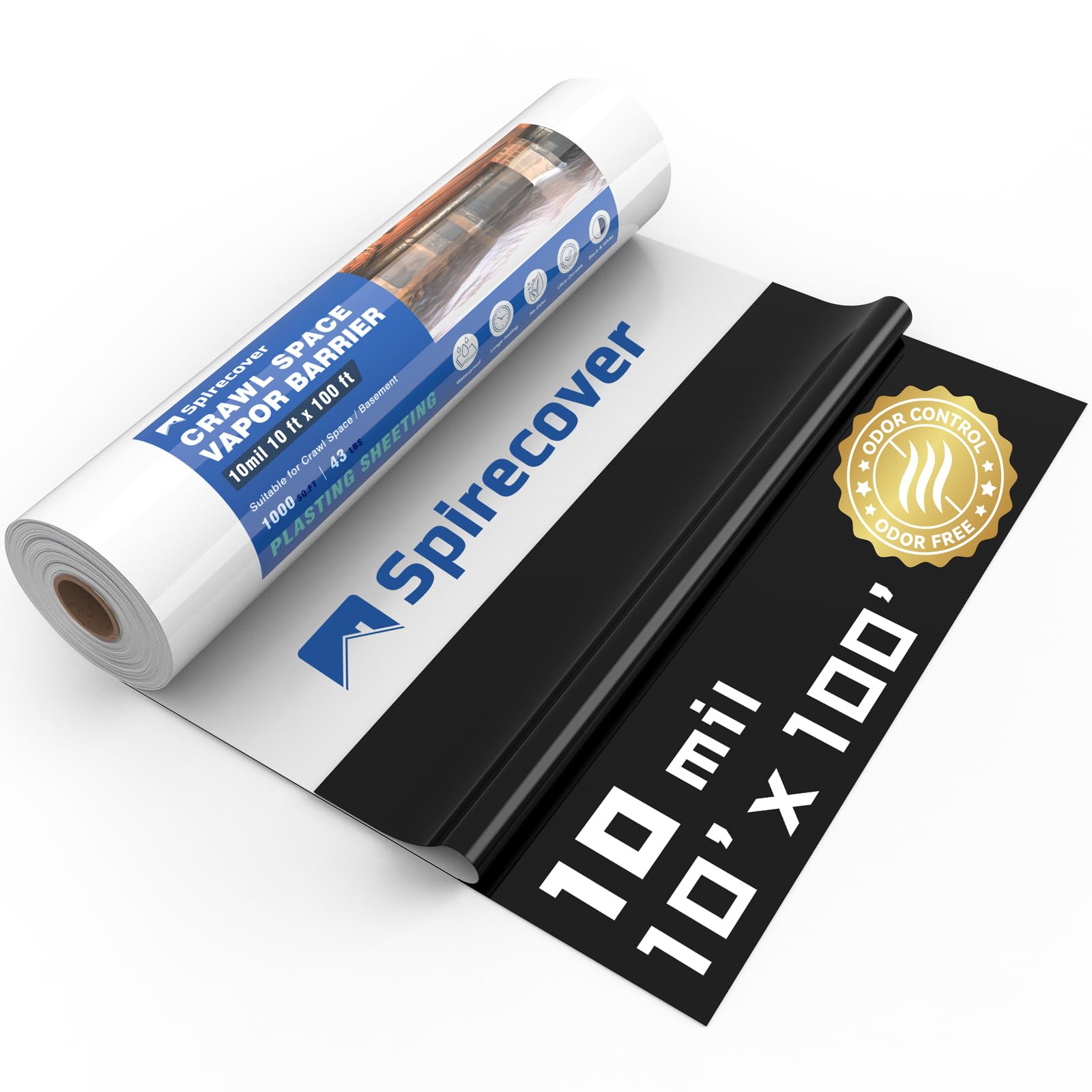 SPIRECOVER crawl space vapor barrier 10mil 10x100 ft blocks moisture for encapsulation.