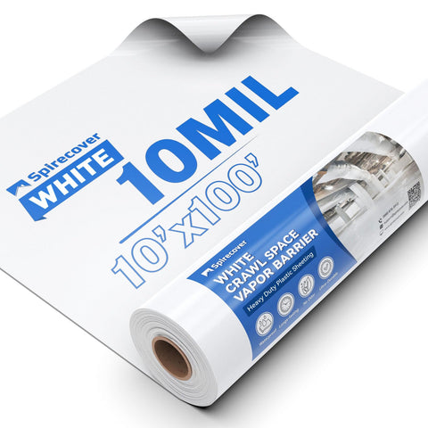SPIRECOVER white crawl space vapor barrier roll shown for moisture protection under homes