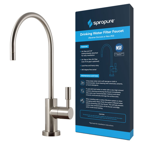 SpiroPure FC100 NK brushed nickel faucet front with durable finish for kitchen convenience.