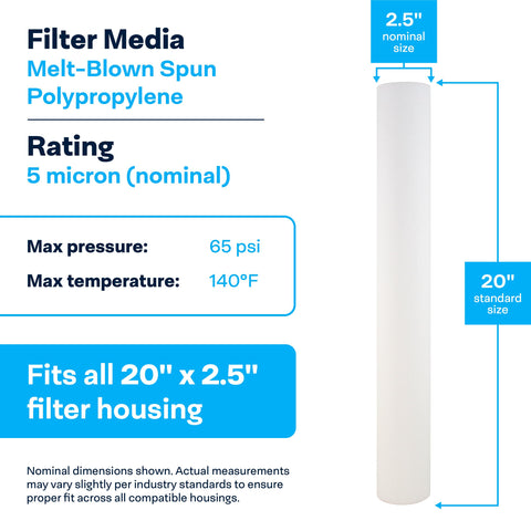 SpiroPure PP sediment filter 20in-2.5in supports consistent particulate reduction.