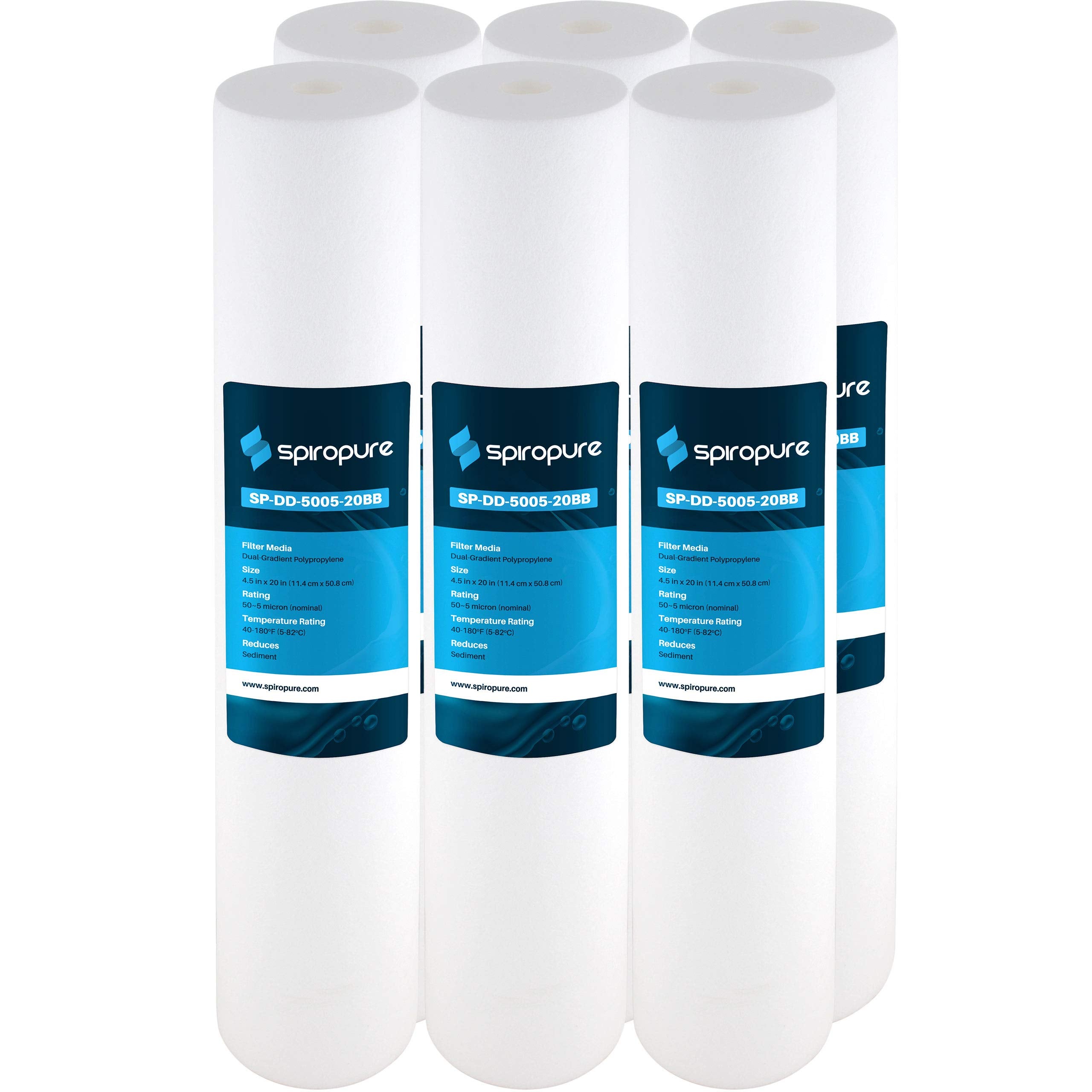 SpiroPure SP-DD-5005-20BB cartridge, 20x4.5 inches, 5 micron filtration for clearer water.
