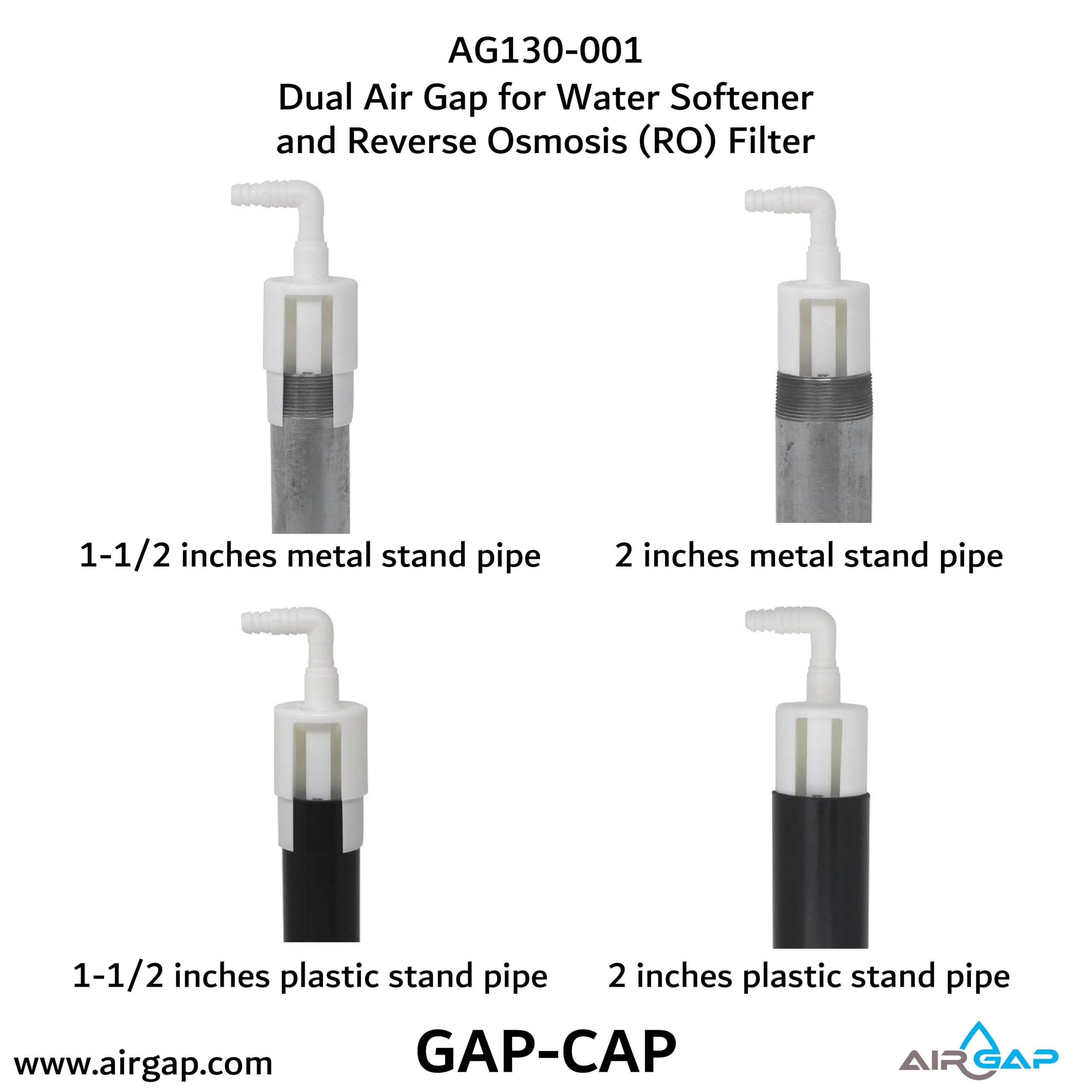 Air Gap International AG130-001 solid stops ensure secure placement in standpipes
