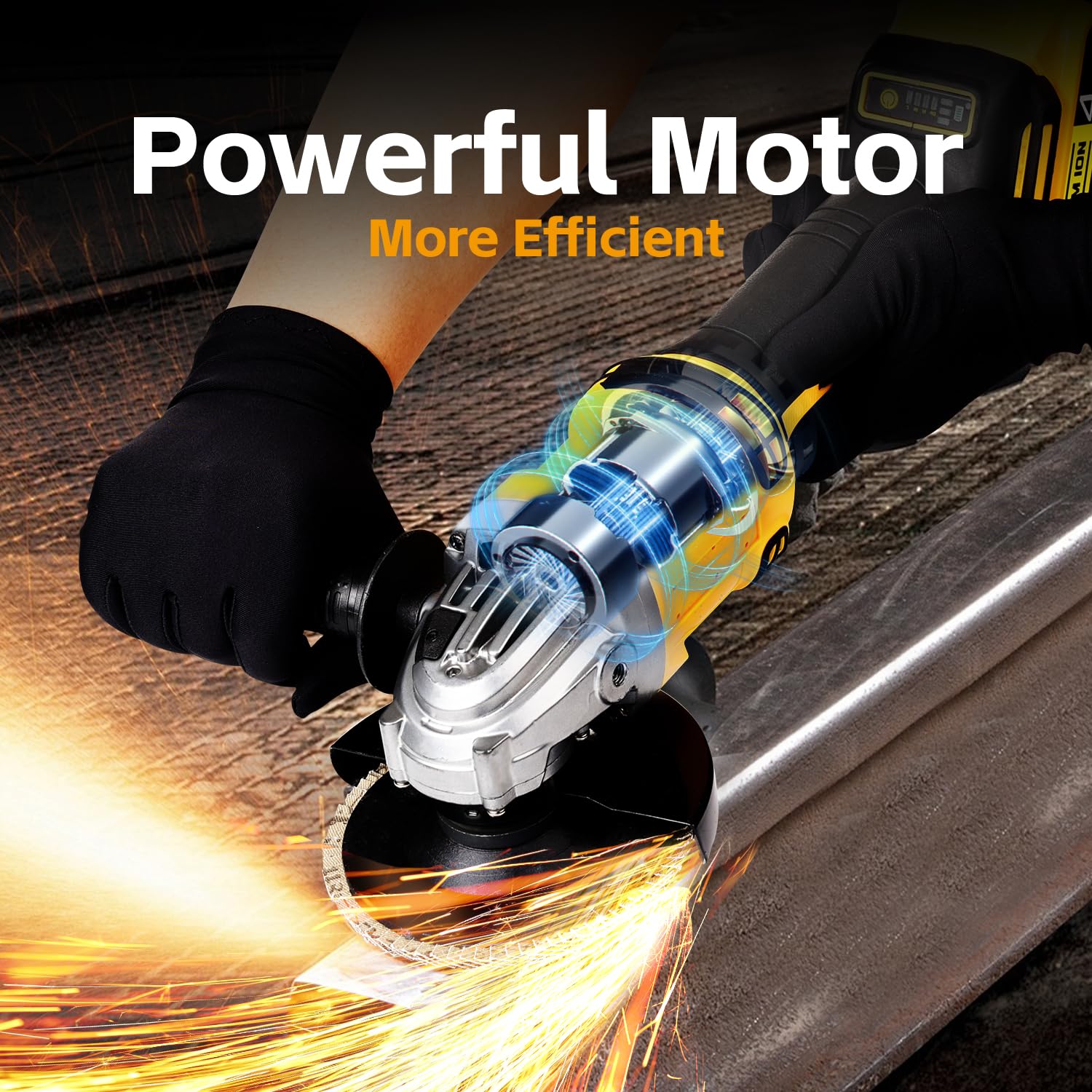 SpomacGek cordless angle grinder brushless motor delivers smoother operation at up to 10,000 RPM.