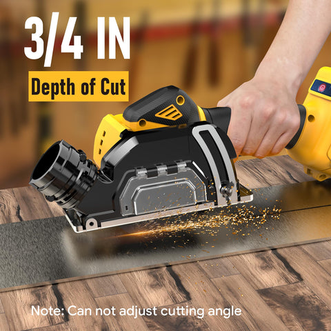 SpomacGek cordless saw showing DeWalt 20V MAX battery compatibility for flexibility