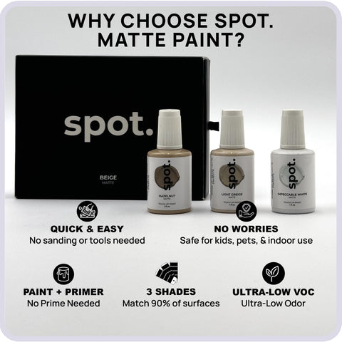 Spot touch-up paint matte finish on cabinets and furniture.