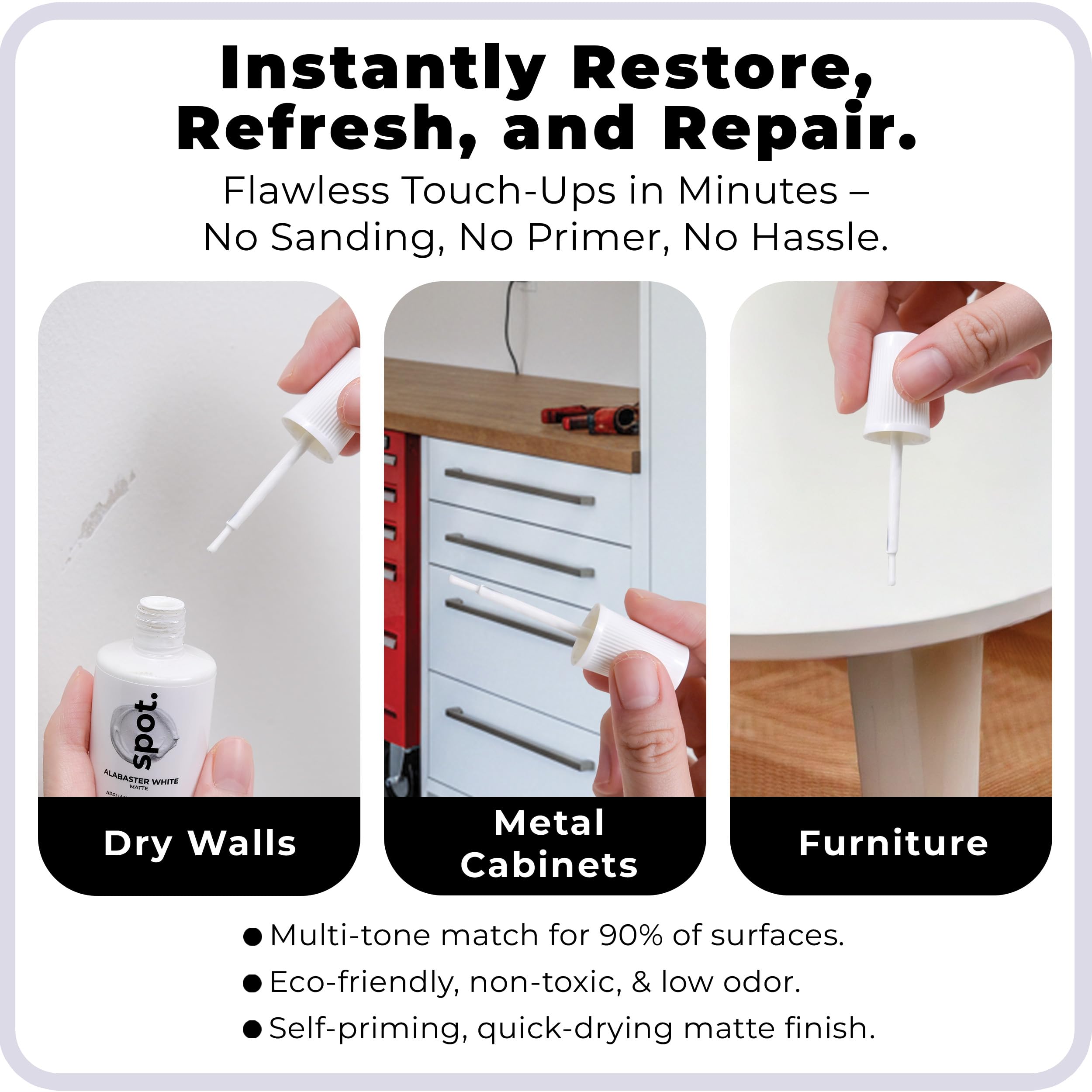 Spot touch-up paint matte white finish for cabinets and furniture repair