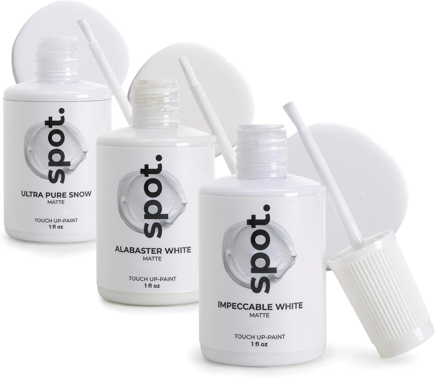 Spot touch-up paint three-shades-pack enables quick color match on surfaces