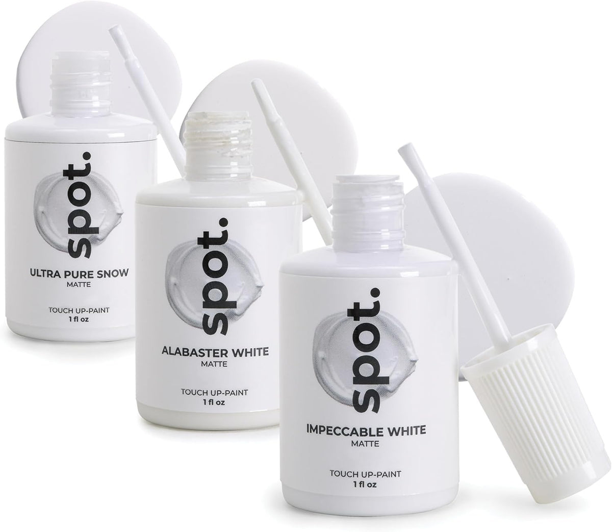 Spot touch-up paint three-shades-pack enables quick color match on surfaces