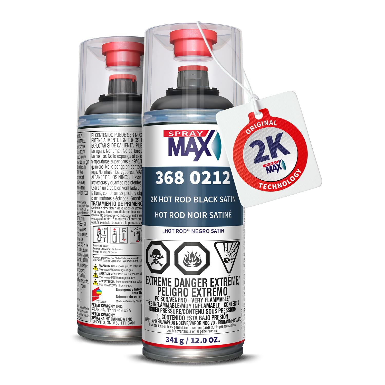 SprayMax Hot Rod Satin Black topcoat can demonstrates durable semi-gloss automotive finish.