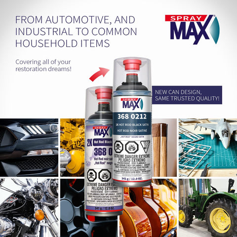 SprayMax 2K topcoat suitable for metal, aluminum, fiberglass, and plastics.