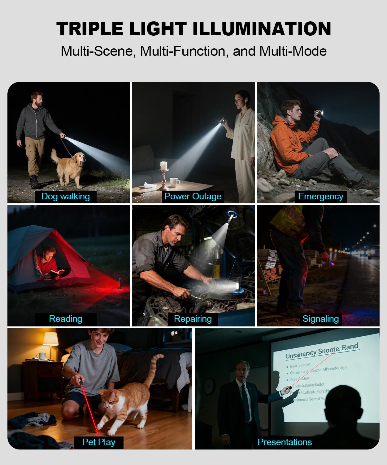 Spriak versatile light for outdoor tasks, car repairs, and emergencies.