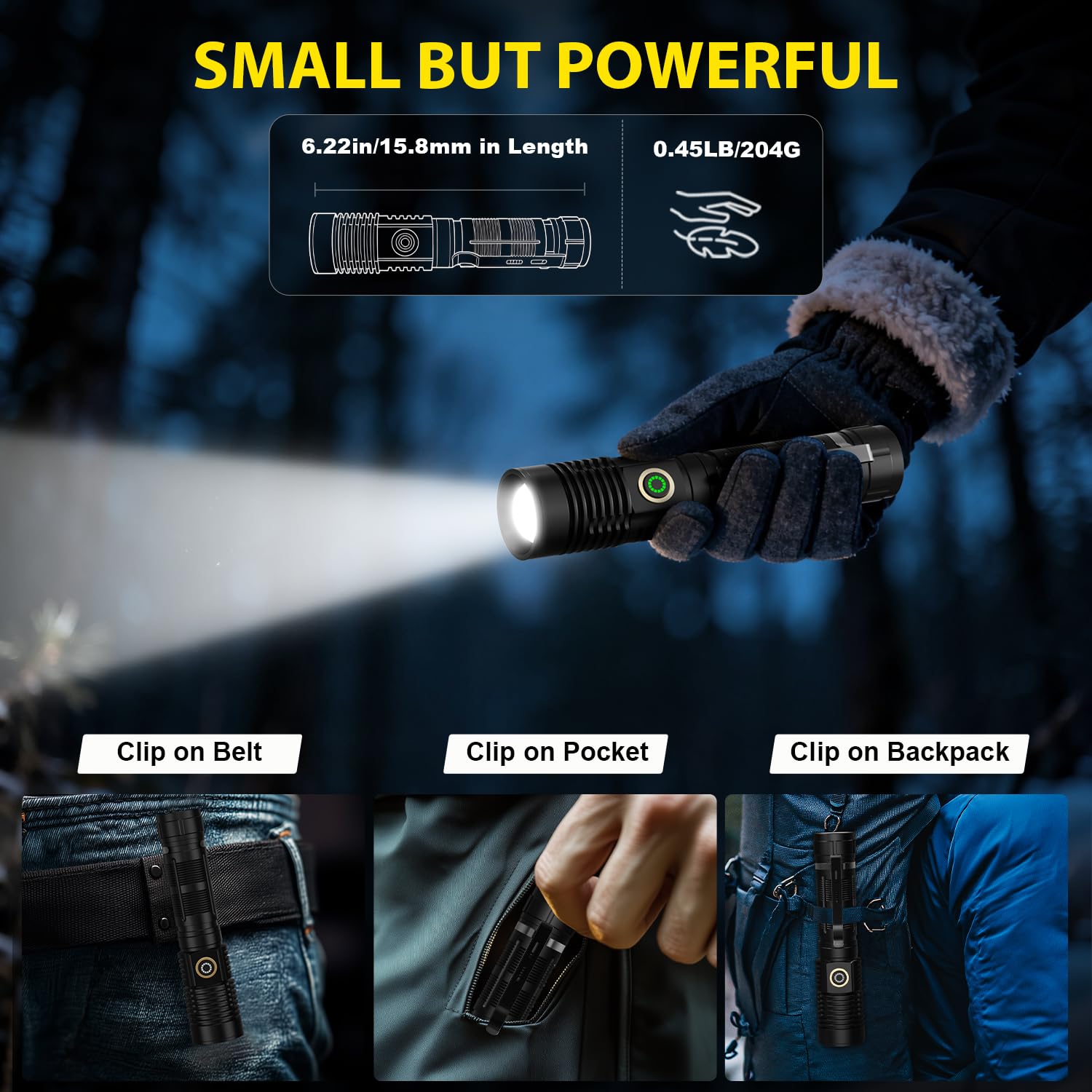Spriak flashlight long-throw beam for distant detection on patrols or search missions.