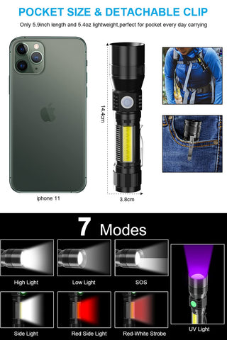 Spriak UV flashlight with side work light for dark spaces.