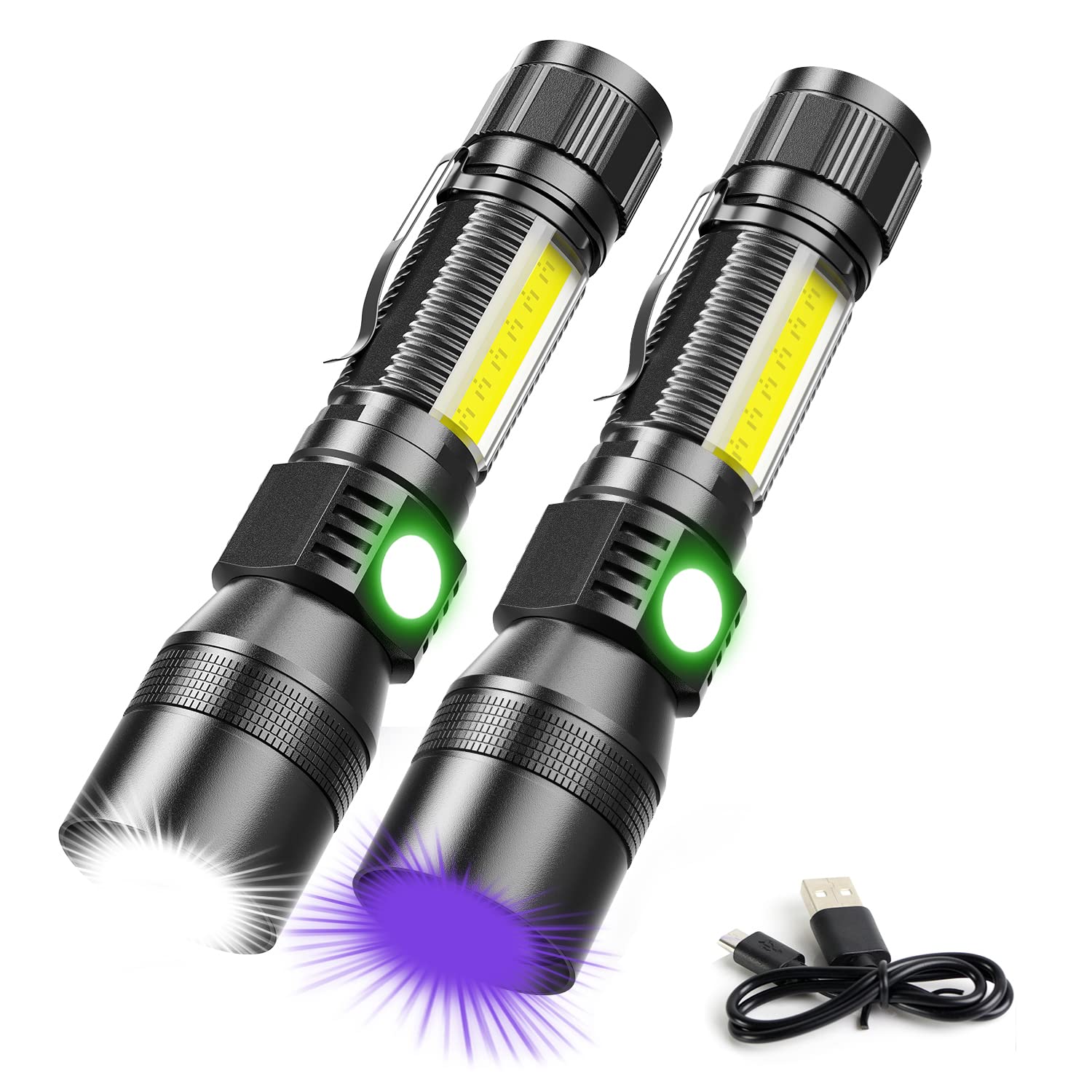 Spriak UV flashlight with zoomable beam for precise stain detection.