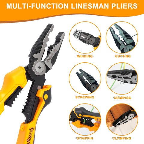 SpringGlory 7-in-1 Linesman Pliers crimping action demonstrates efficient clamping.
