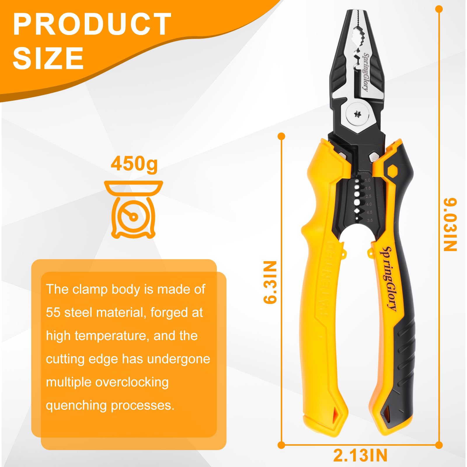 SpringGlory 7-in-1 Linesman Pliers ergonomic handles reduce hand strain.