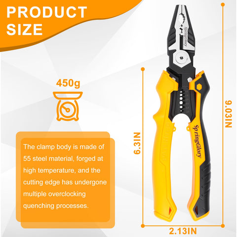 SpringGlory 7-in-1 Linesman Pliers ergonomic handles reduce hand strain.
