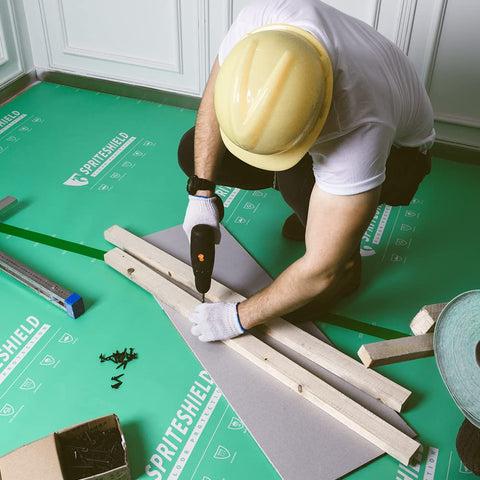Spriteshield reusable floor cover helps cut waste on job sites.