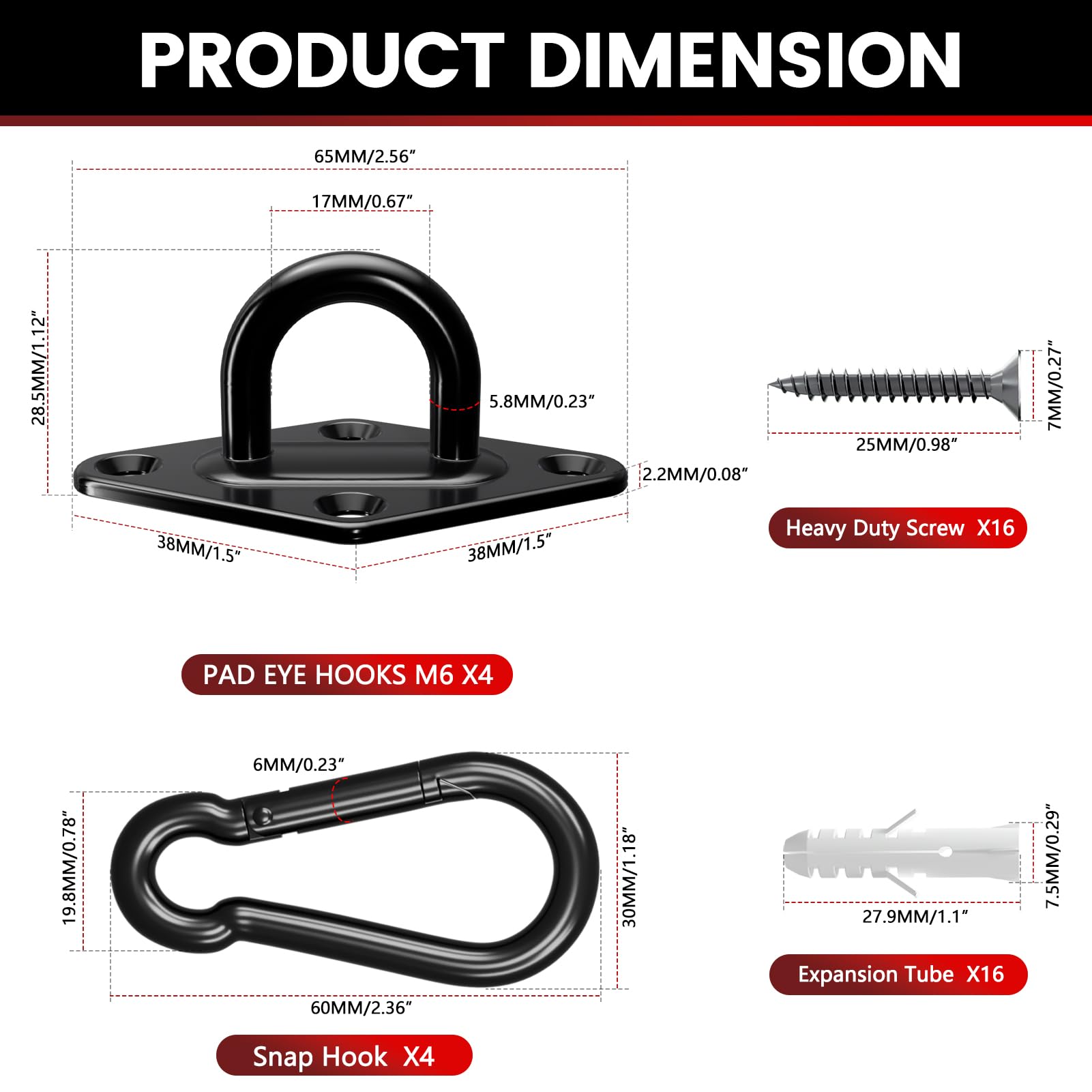 Sprookber heavy-duty ceiling hook 6mm anchor for secure mounting