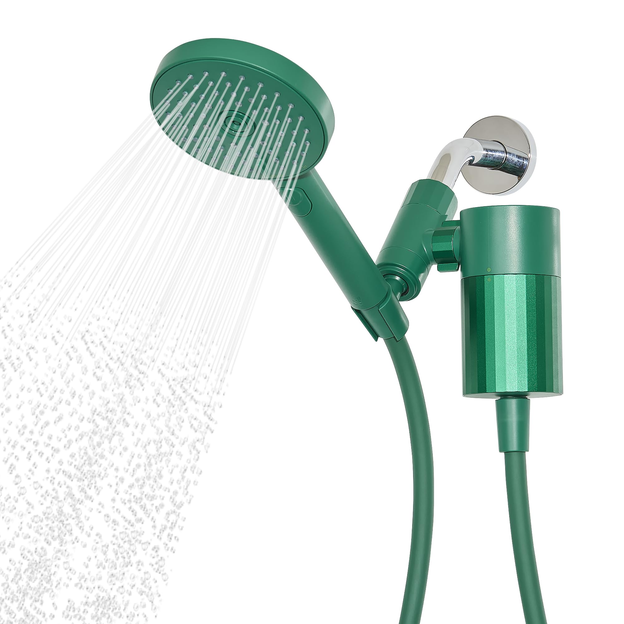 Sproos handheld showerhead with filter system delivering cleaner water for softer skin.
