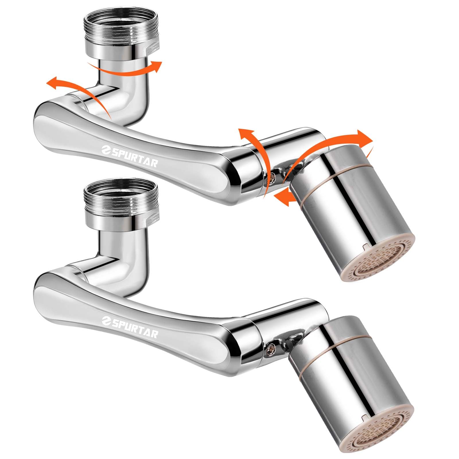 Spurtar 2Pack 1440deg faucet extender in bathroom shows extended reach for kids