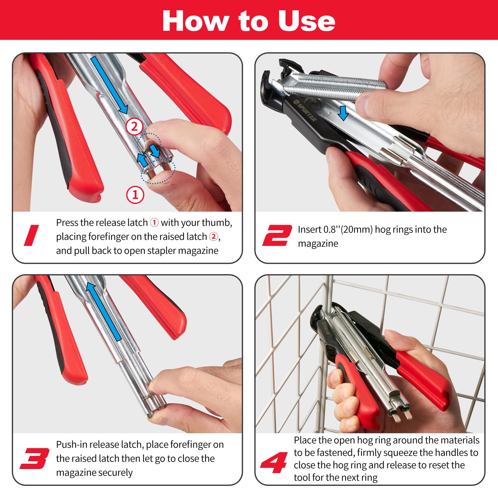 Spurtar hog ring magazine loading enables fast, continuous operation.