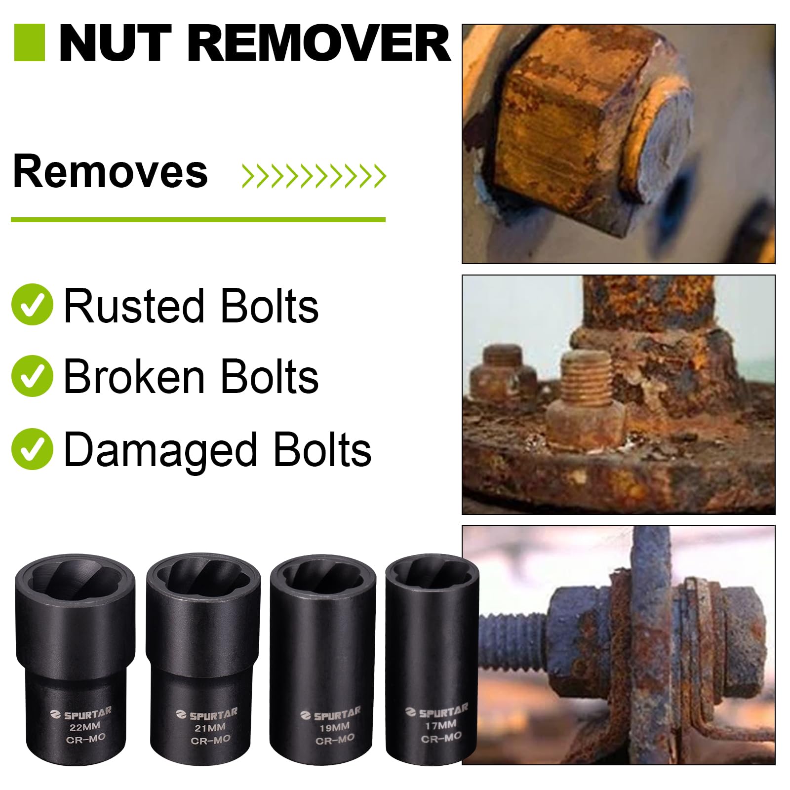 Spurtar lug-nut extractor in use on a worn bolt.