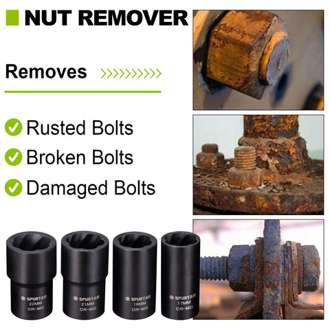 Spurtar lug-nut extractor in use on a worn bolt.