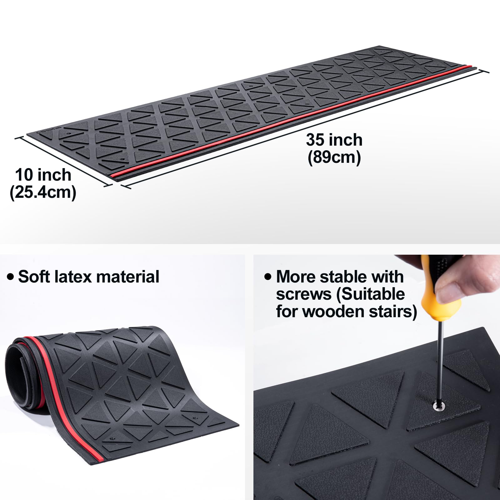 Spurtar rubber stair mats with adhesive tape applied along edges.