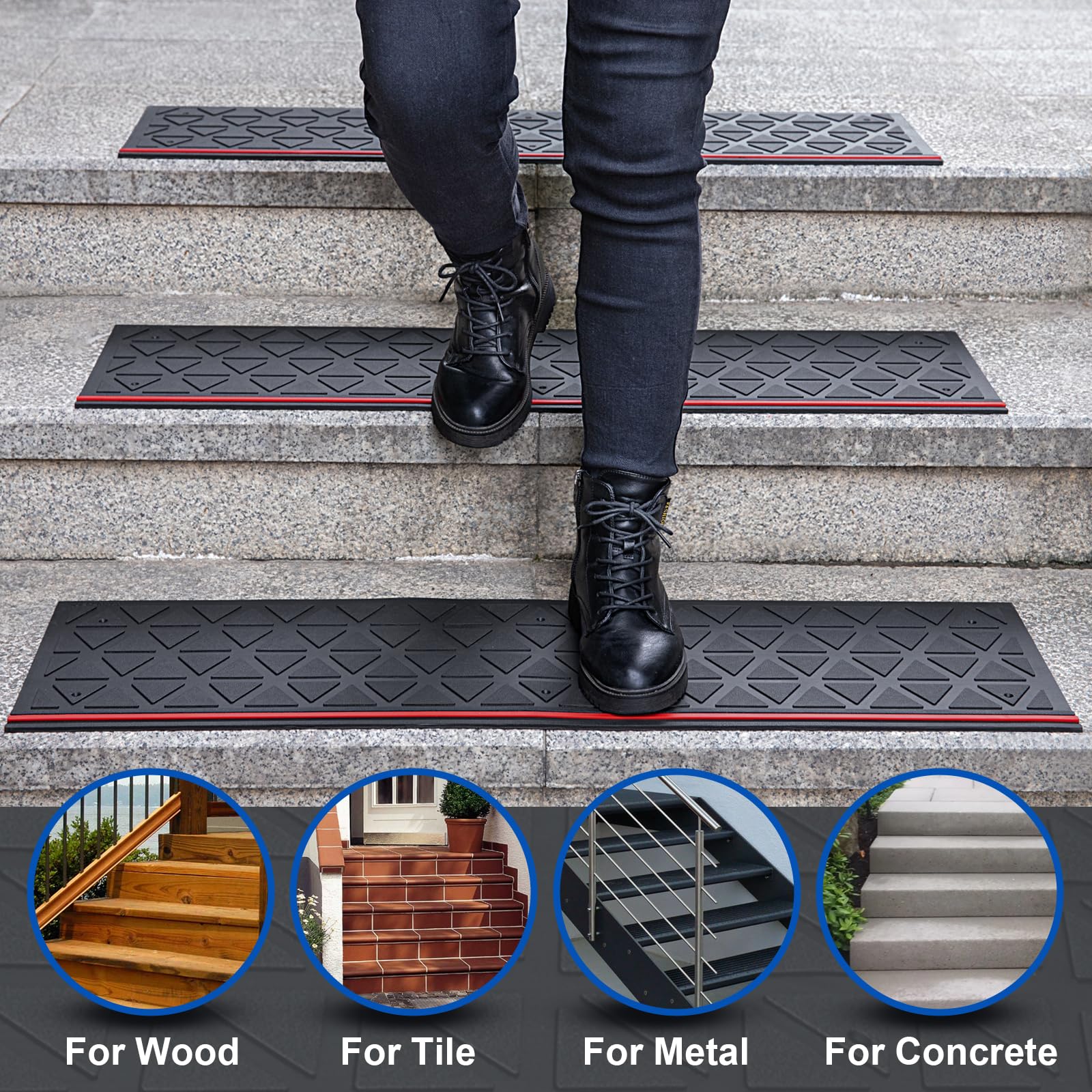 Spurtar rubber stair treads 35x10 side edge close-up highlights texture