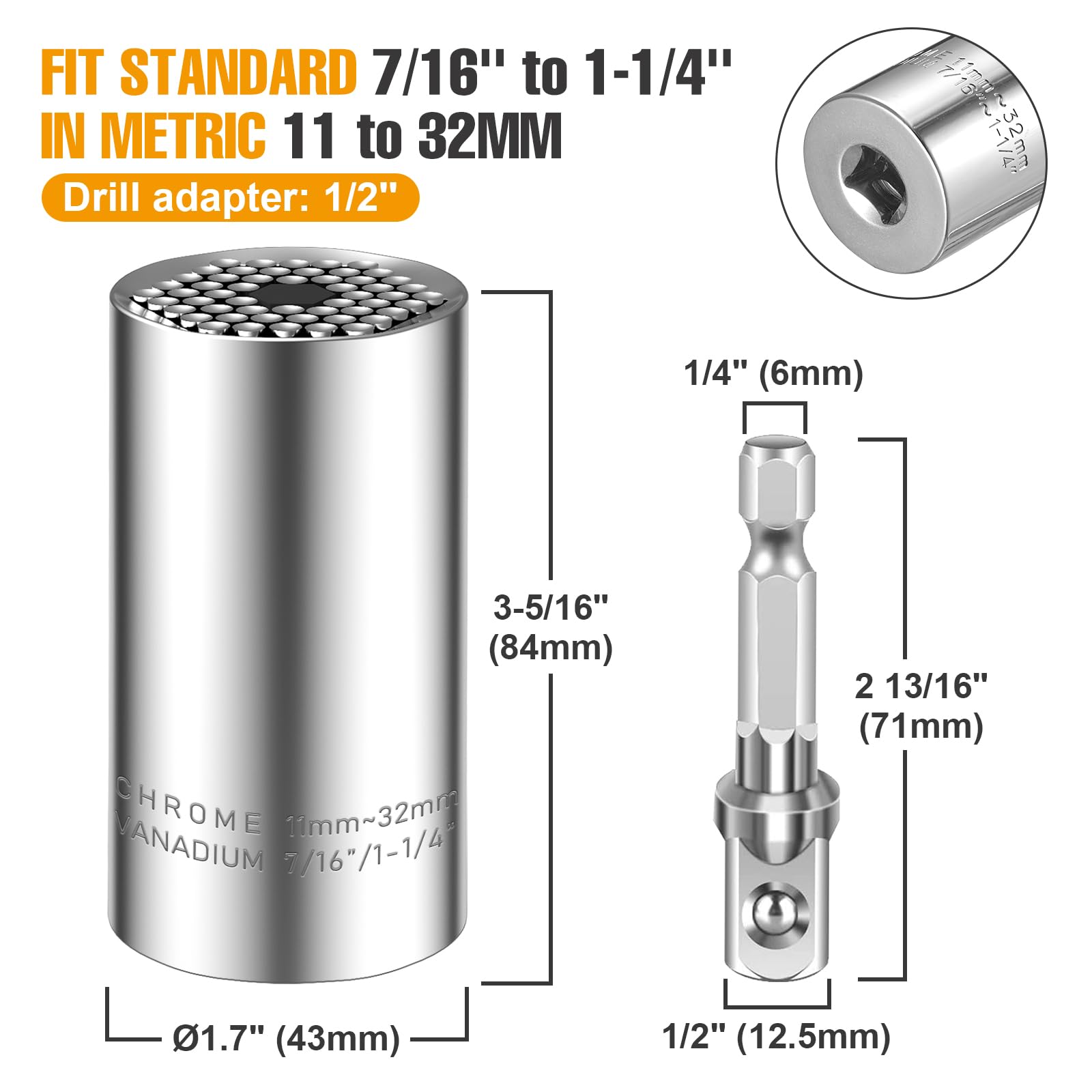 Spurtar universal socket 11-32mm in use, grips irregular shapes.