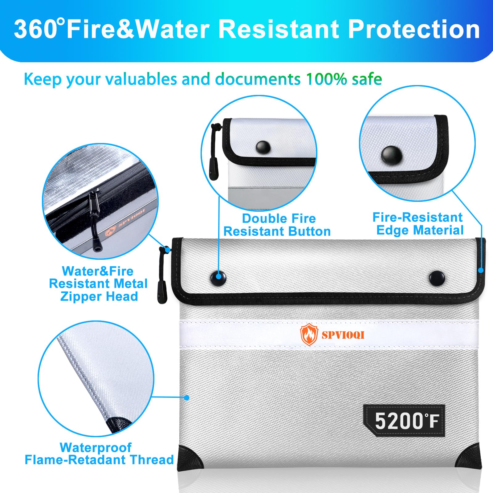 SPVIOQI bag features 360-degree fireproof design sealing against heat and smoke.