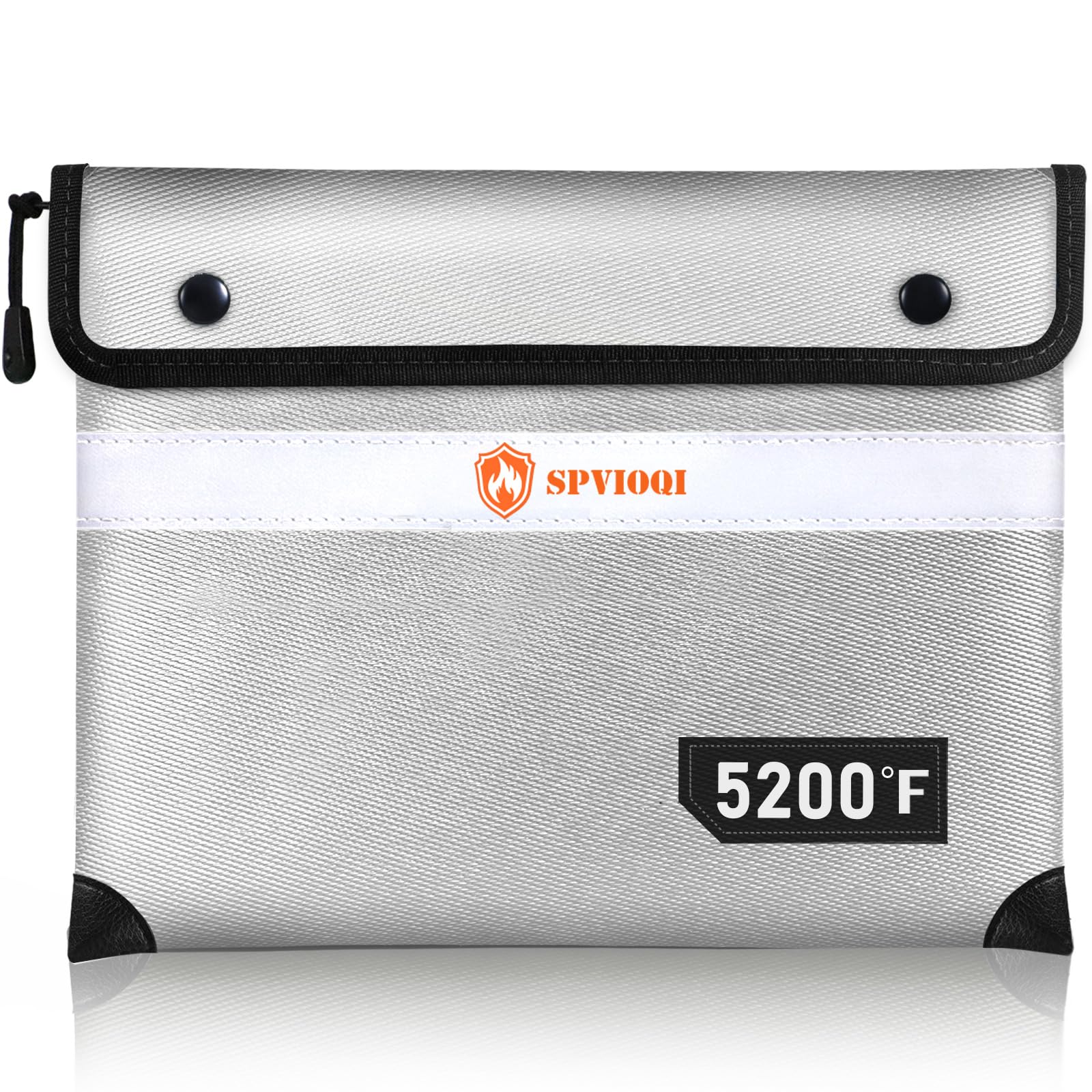 SPVIOQI fireproof bag shows 5200°F top protection for valuables in emergencies.