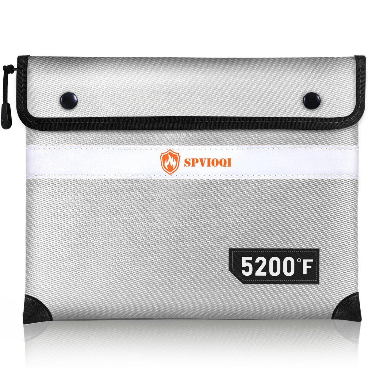 SPVIOQI fireproof bag shows 5200°F top protection for valuables in emergencies.