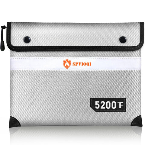 SPVIOQI fireproof bag shows 5200°F top protection for valuables in emergencies.