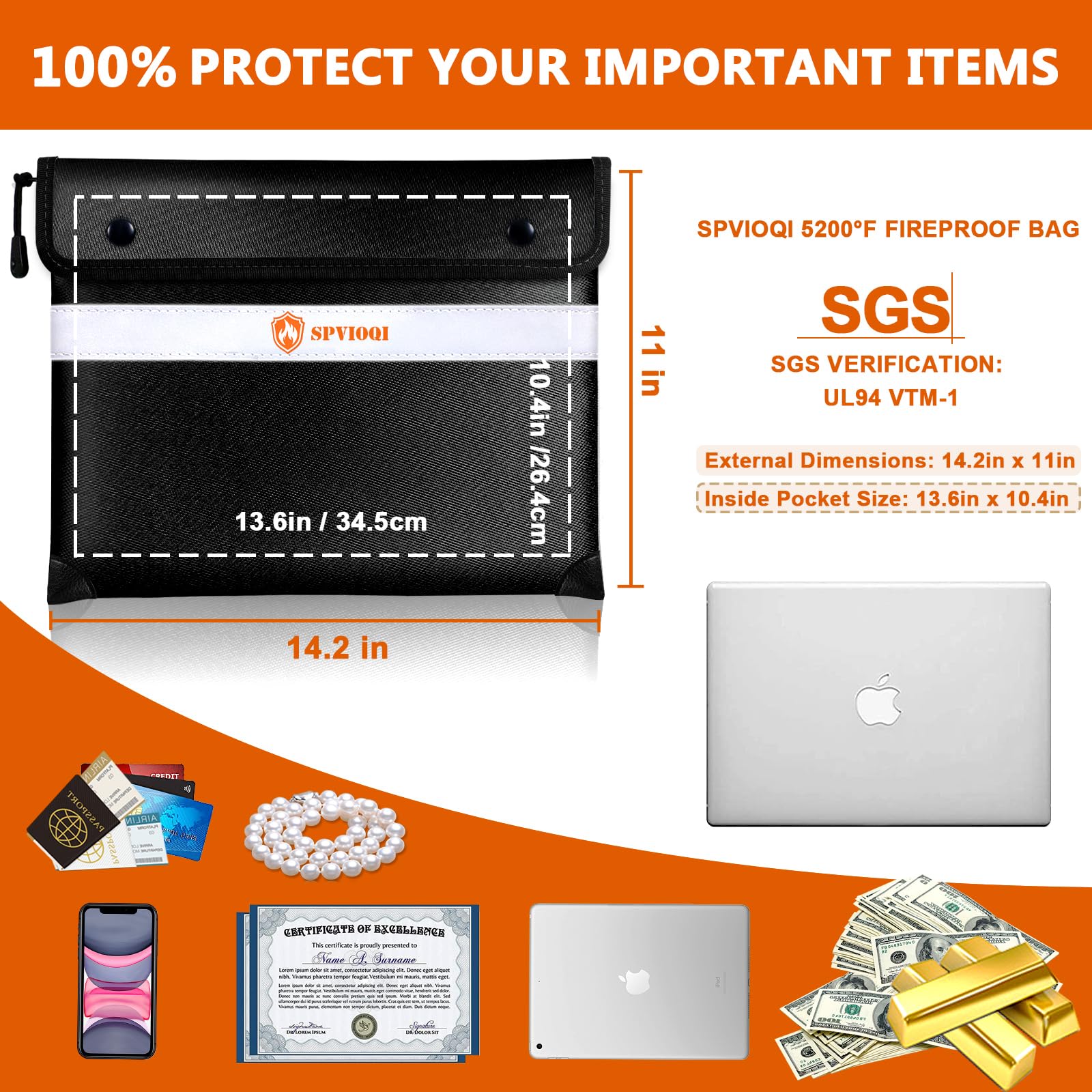 SPVIOQI fireproof bag open view shows easy access to documents.