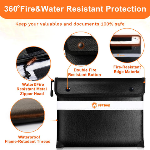 SPVIOQI fireproof bag waterproof materials protect contents from water exposure.