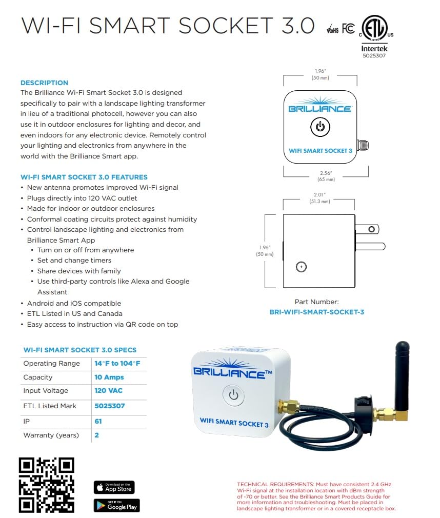 SPW Brilliance WiFi Socket 3 QR code provides quick setup instructions.