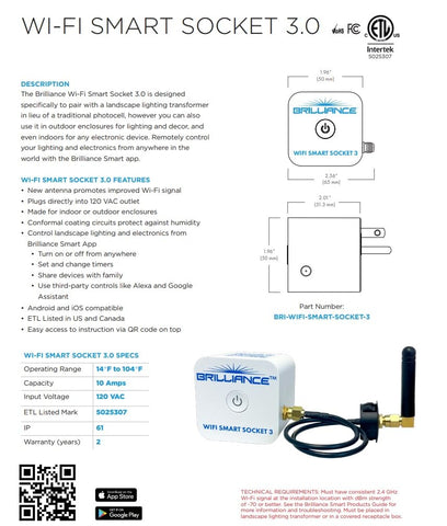 SPW Brilliance WiFi Socket 3 QR code provides quick setup instructions.