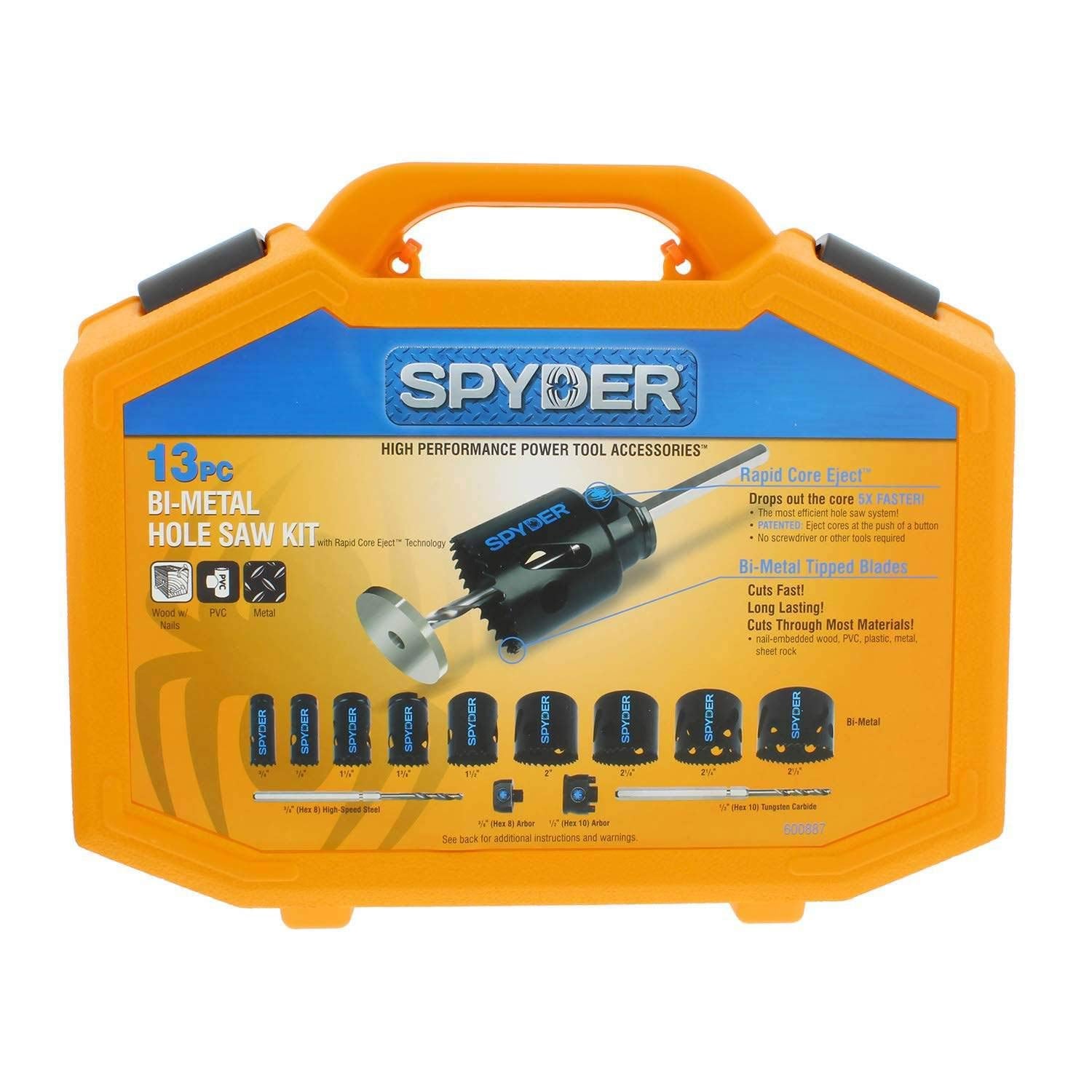Spyder 600887 13-piece hole saw kit ready for clean, precise cuts across materials