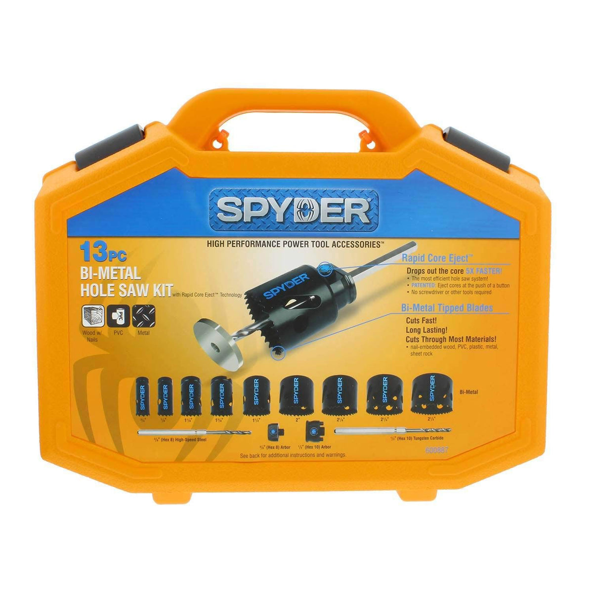 Spyder 600887 13-piece hole saw kit ready for clean, precise cuts across materials