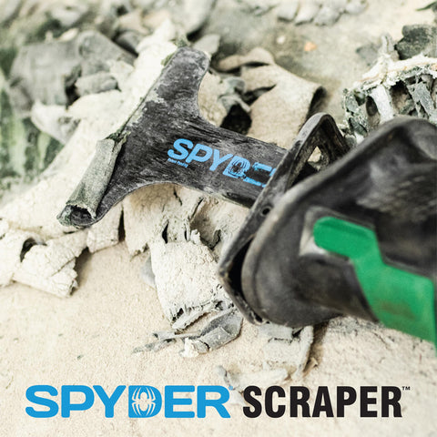 Spyder 4-inch scraper blade removing linoleum with versatile scraping action