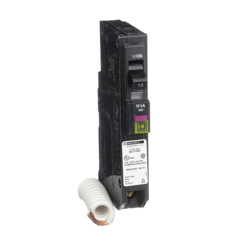 Square D QO115DFC breaker front view offering dual protection.