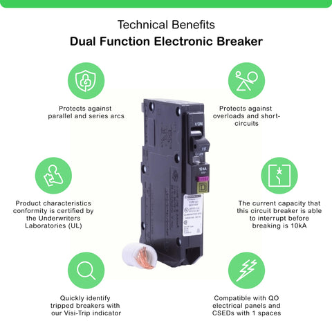 Square D QO115DFC breaker side view for quick plug-on installation.