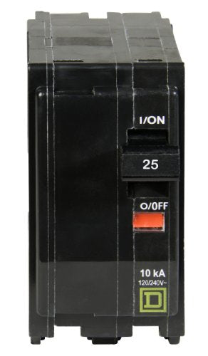 Square D QO225CP circuit breaker side view highlighting plug-on design for easy installation